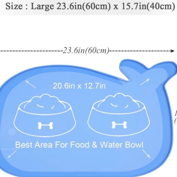 Pet Feeding Mat Turquoise Whale shape For Dogs or Cats…Size Large - Picture 2 of 7